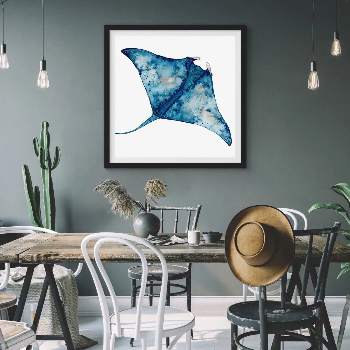 Pôster com moldura preta - A vida em azul - 50x50 cm