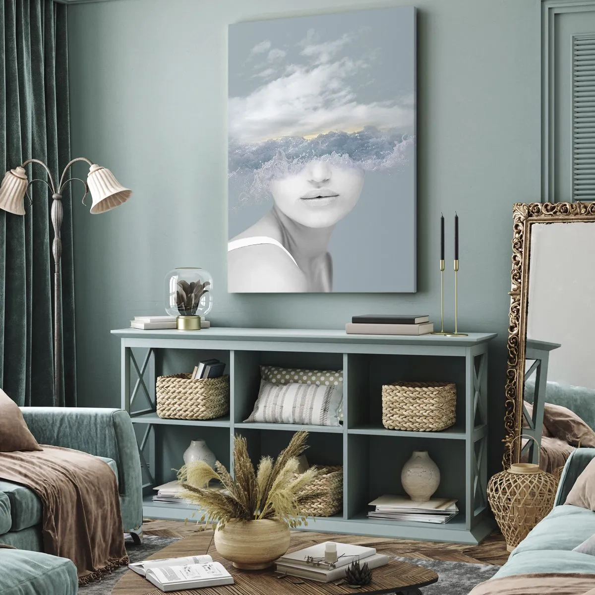 Quadro em tela - Com a cabeça nas nuvens - 45x80 cm