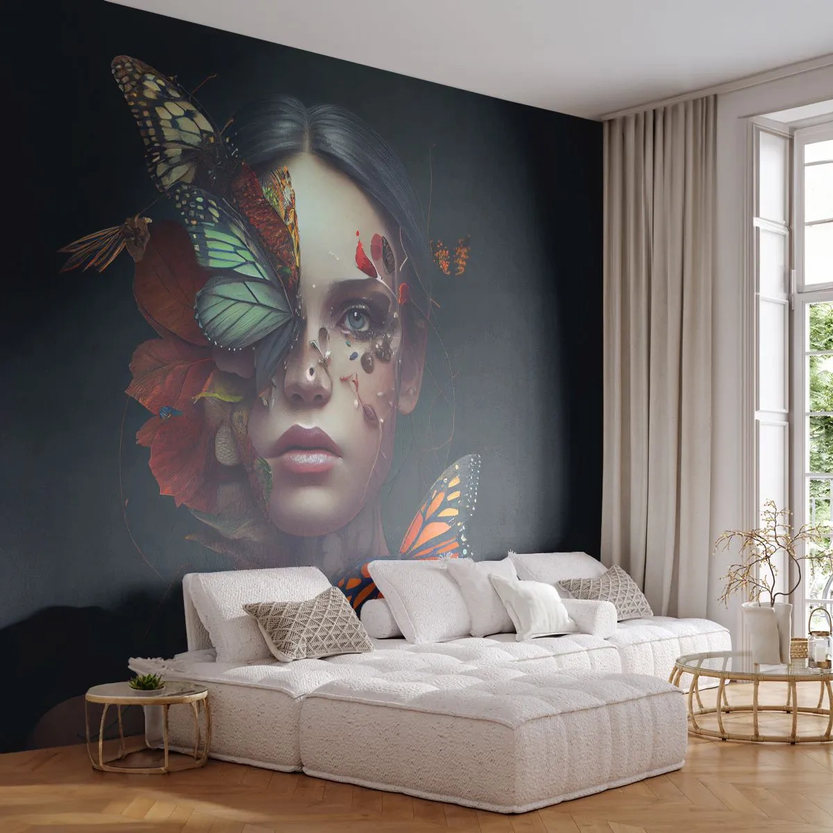 Papel de Parede Autocolante Deluxe Sticker - Uma metamorfose maravilhosa - Borboletas, Face, Mulher - 100x70 cm