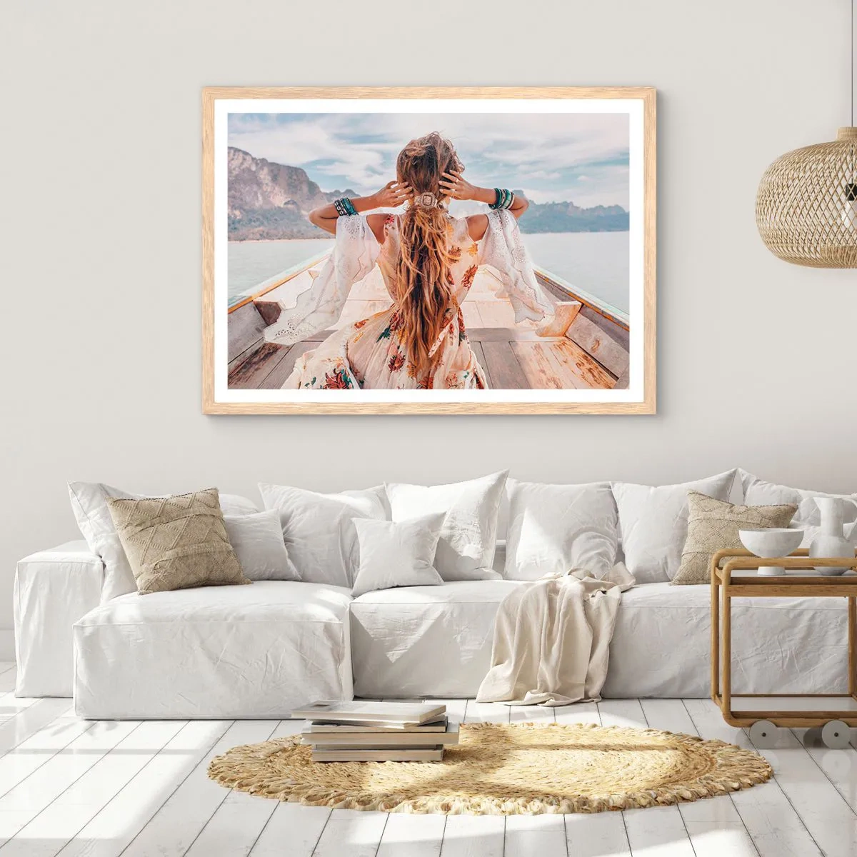 Pôster com moldura de carvalho claro - A caminho da felicidade - 100x70 cm