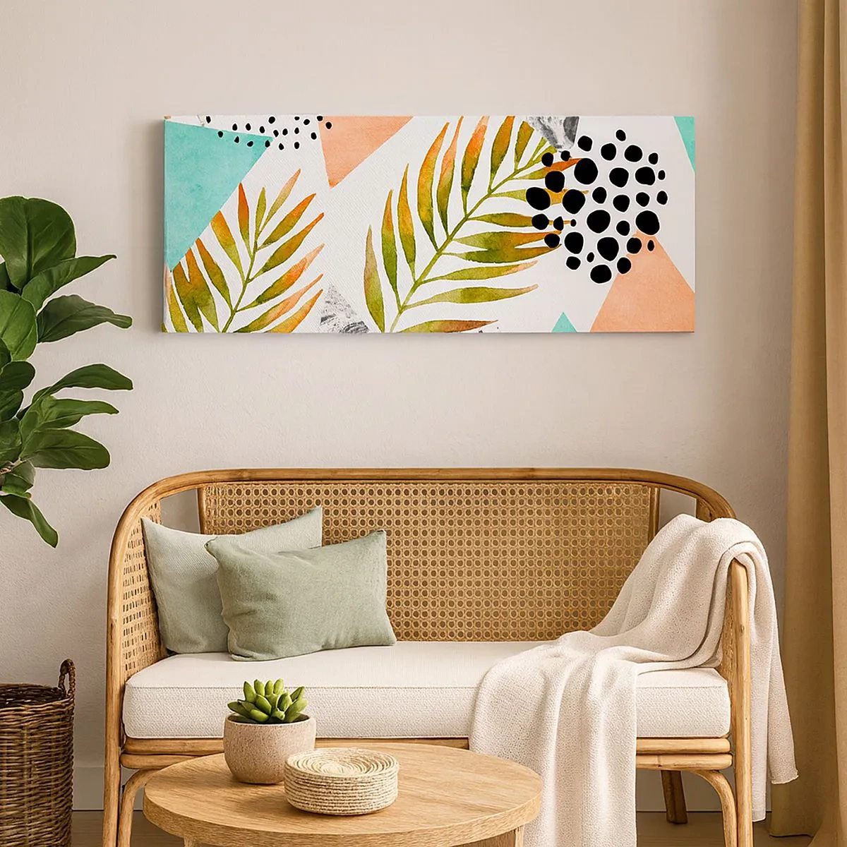 Quadro em tela - Decoração em folha de palmeira - 100x40 cm