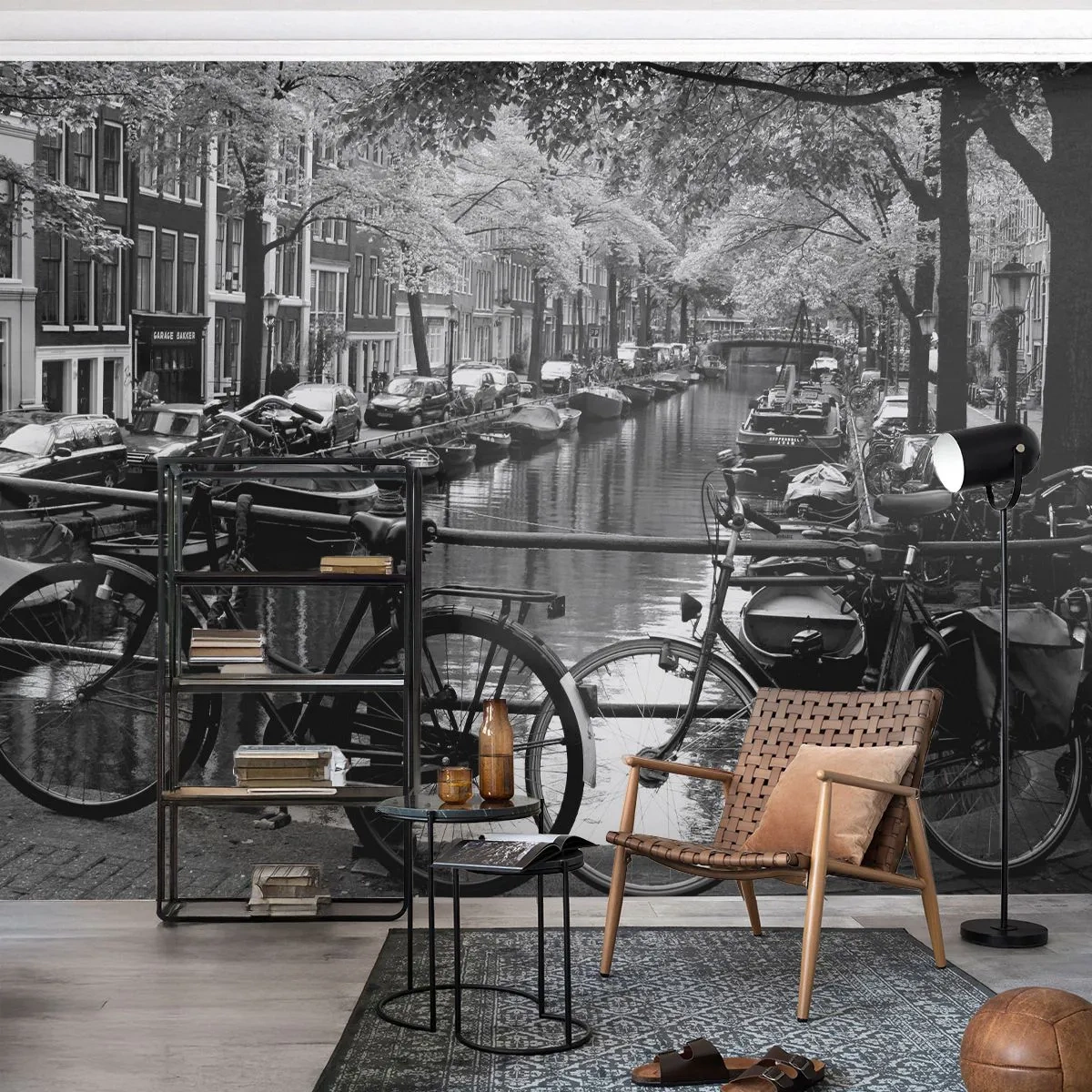 Papel de Parede Premium Sand - Vista muito holandesa - Amsterdã, Bicicleta, Arquitetura - 400x280 cm