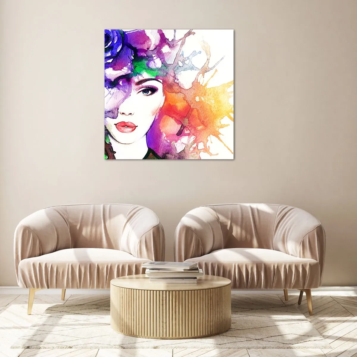 Quadro em vidro - Com a cabeça nas nuvens - 60x60 cm