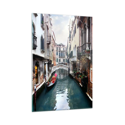 Quadro em vidro - Paisagem veneziana com gôndola e ponte - 80x120 cm