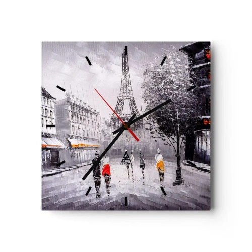 Relógio de parede - Relógio em vidro - Passeio em Paris - 30x30 cm