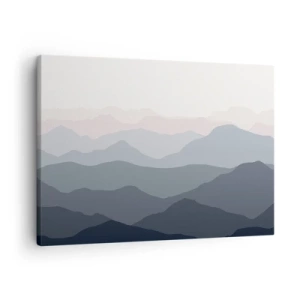 Quadro em tela - Camadas sutis de montanhas em tons de cinza e azul - 70x50cm - Ondas de montanha - Decoração de parede moderna para a sala de estar e quarto ARTTOR