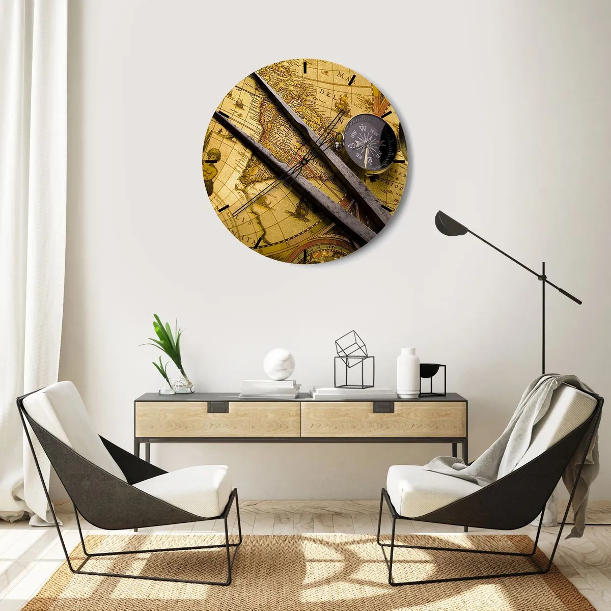 Relógio de parede - Relógio em vidro - Onde estão esses tesouros? - 40x40 cm