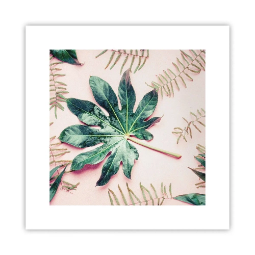 Pôster - Estudo do verde em um fundo rosa - 30x30 cm