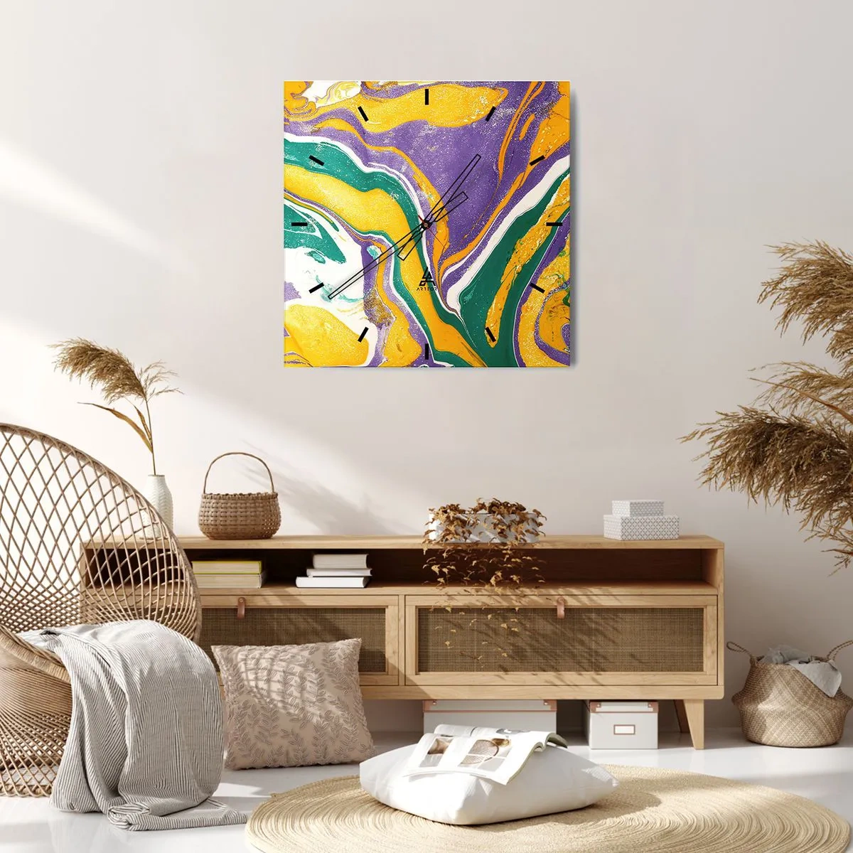 Relógio de parede - Relógio em vidro - Ondas de cor - 40x40 cm