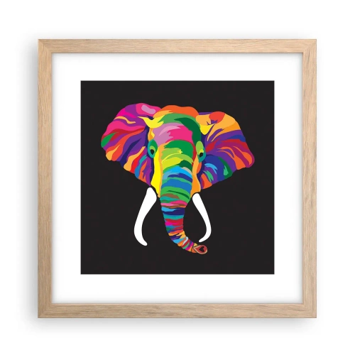 Pôster com moldura de carvalho claro - O elefante que adorava banhar-se no arco-íris - 30x30 cm