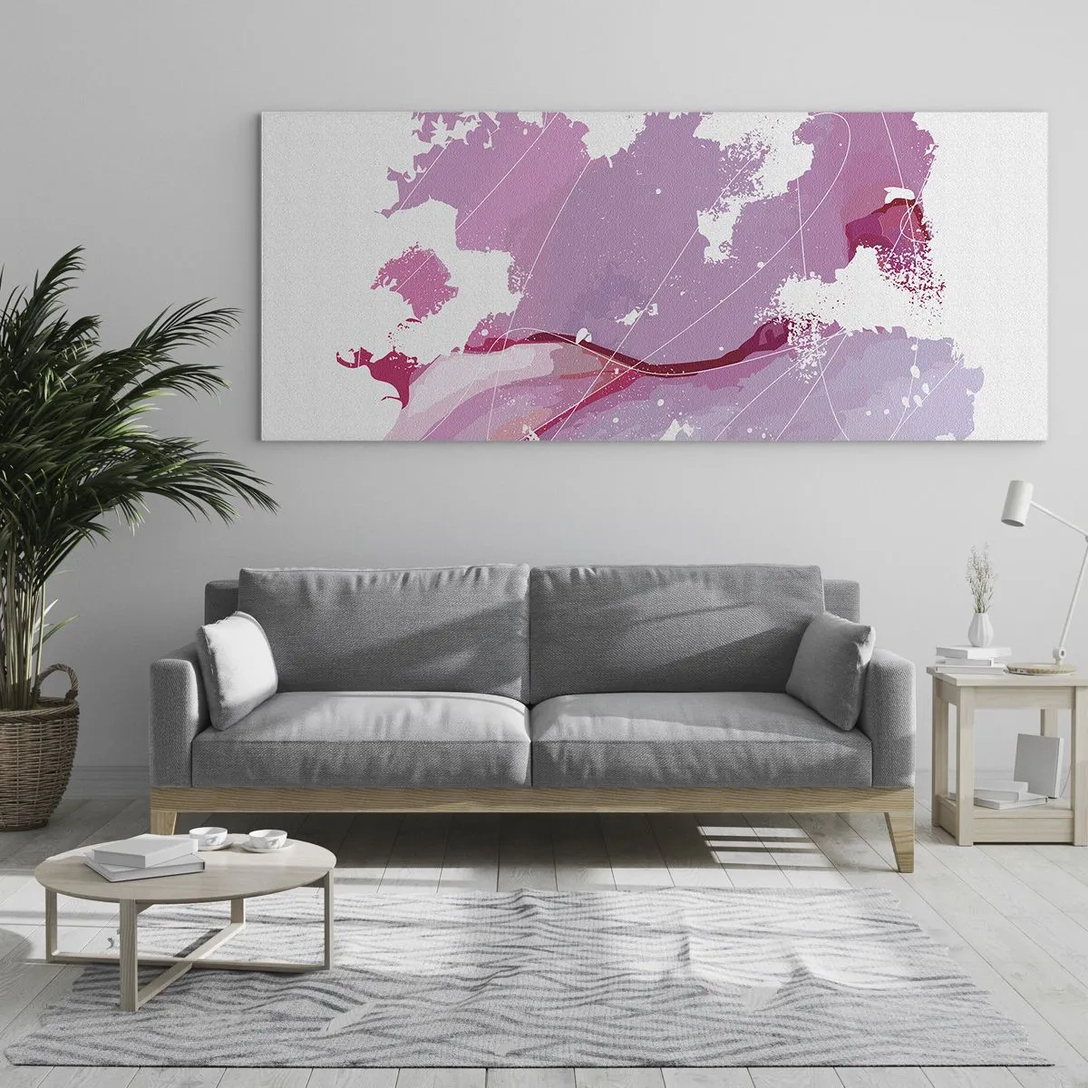 Quadro em vidro - Mapa do mundo rosa - 120x50 cm