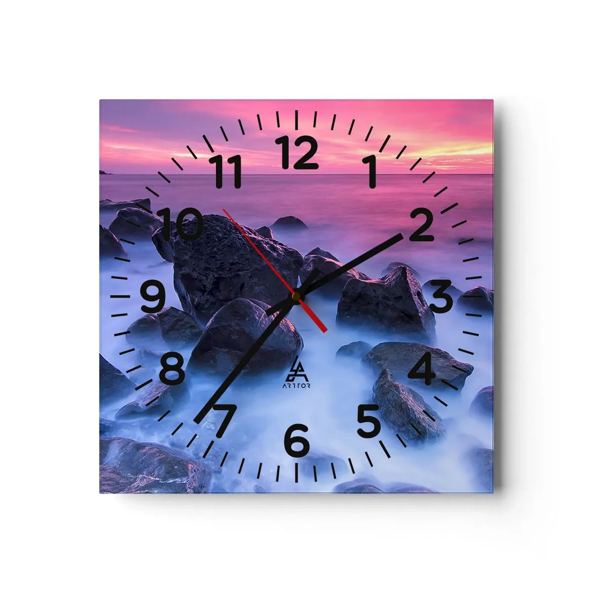 Relógio de parede - Relógio em vidro - Nascimento em brilho e nevoeiro - 30x30 cm