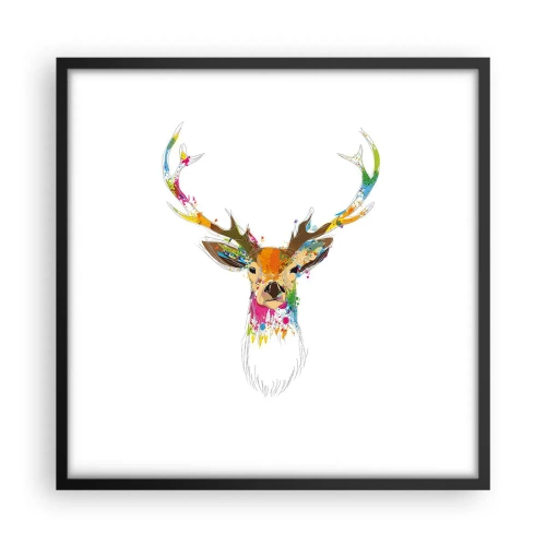Pôster com moldura preta - Um cervo gentil banhado em cores - 50x50 cm