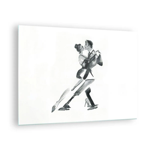 Quadro em vidro - Um casal dançando tango em aquarela preta e branca - 70x50cm - Num só ritmo - Decoração de parede moderna para a sala de estar e quarto ARTTOR