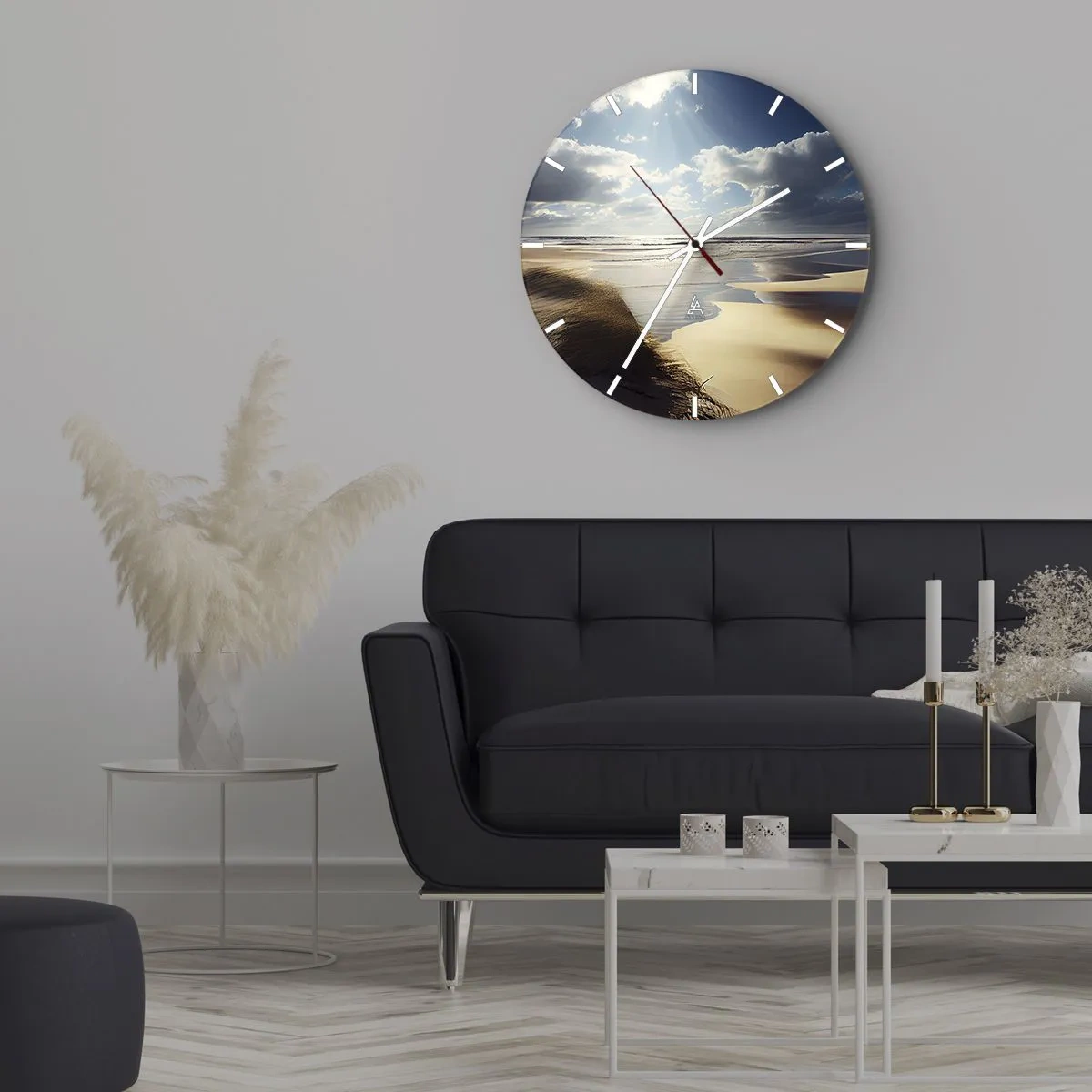 Relógio de parede - Relógio em vidro - Uma praia selvagem com dunas iluminadas pelo sol e pelas nuvens - 30x30cm - Praia, praia selvagem - Decoração de parede moderna para a sala de estar, cozinha e quarto ARTTOR