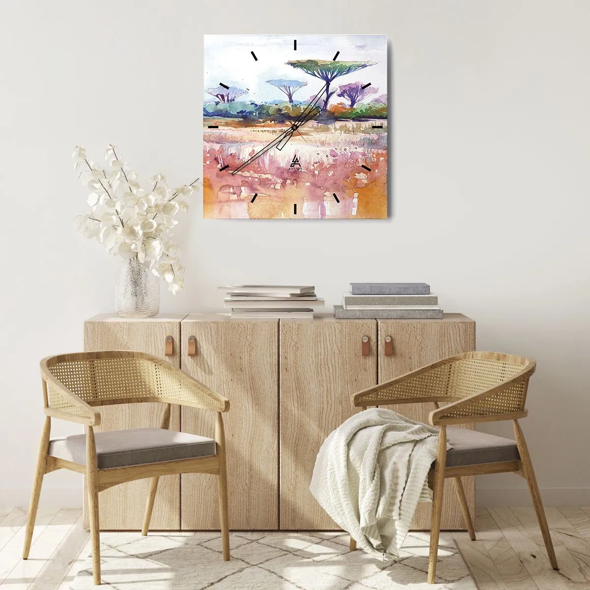 Relógio de parede - Relógio em vidro - Cores da savana - 40x40 cm