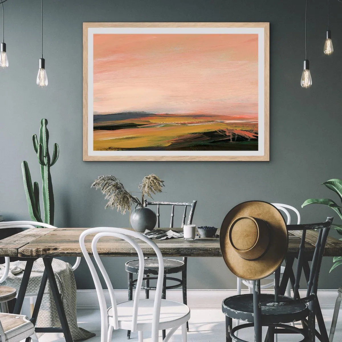 Pôster com moldura de carvalho claro - Em tons rosa - 91x61 cm