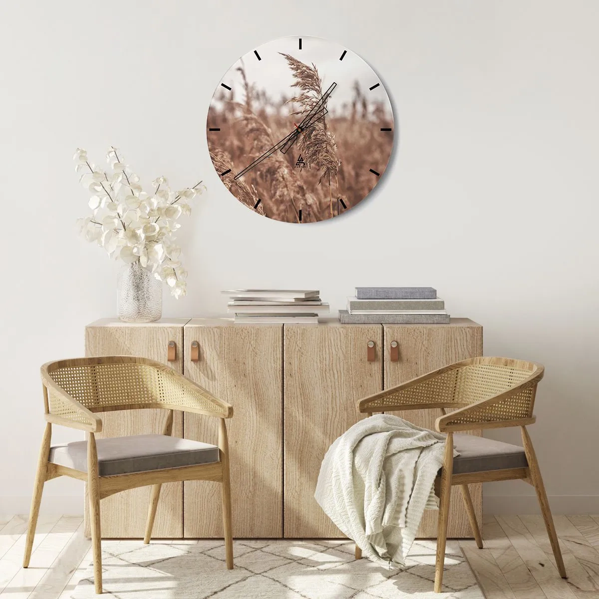Relógio de parede - Relógio em vidro - Gramíneas de outono balançando ao vento em cores naturais - 30x30cm - O outono já chegou ao campo - Decoração de parede moderna para a sala de estar, cozinha e quarto ARTTOR