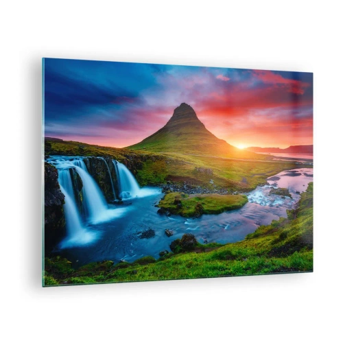 Quadro em vidro - Islândia - fogo e água - 70x50cm - Islândia - fogo e água - Decoração de parede moderna para a sala de estar e quarto ARTTOR
