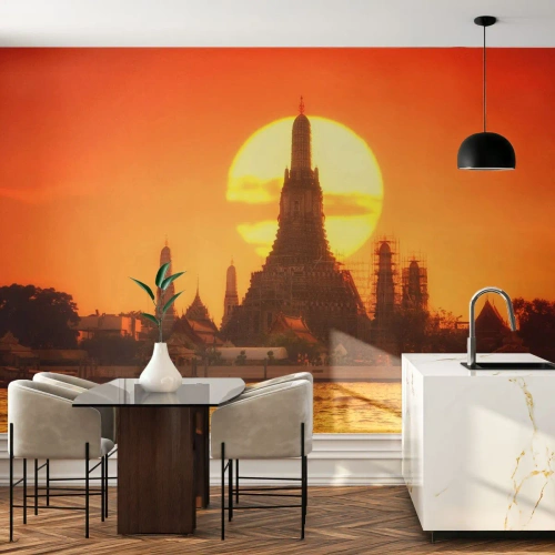 Papel de Parede Premium Sand - Rumo ao sol, sempre em direção ao sol - Bangkok, Templo do Amanhecer, Tailândia - 200x140 cm