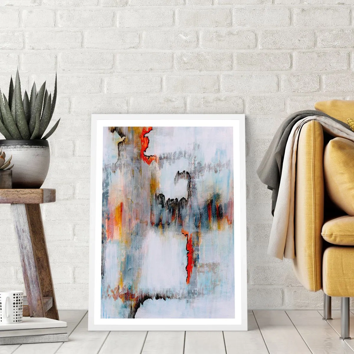 Pôster em moldura branca - Com um palito na água - 30x40 cm