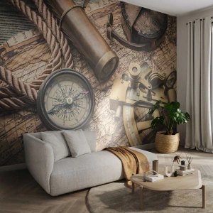 Papel de Parede Standard Eco - Definir um rumo - Náutico, Mapa mundial, Bússola - 400x280 cm