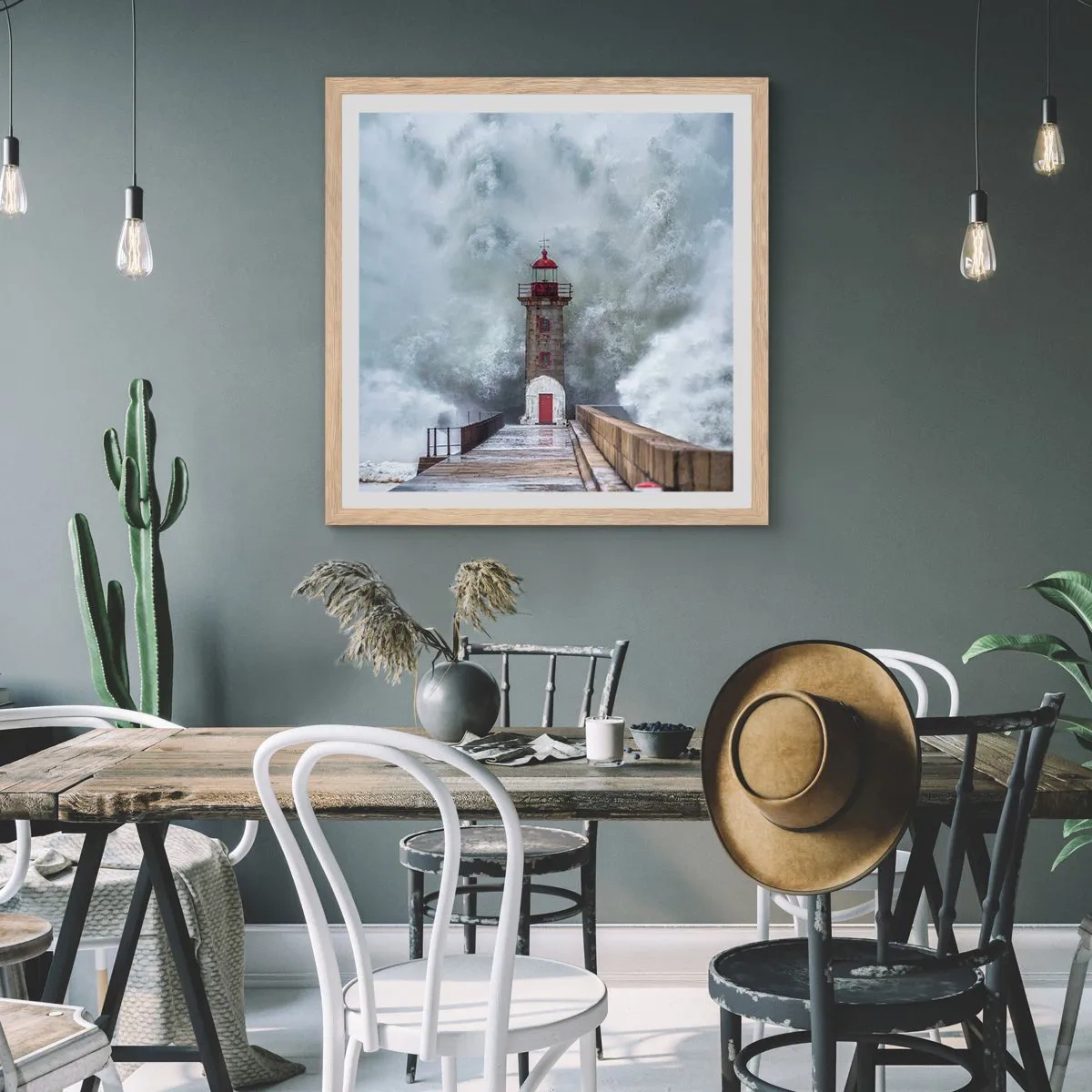 Pôster com moldura de carvalho claro - O rugido das águas, o som do vento - 40x40 cm