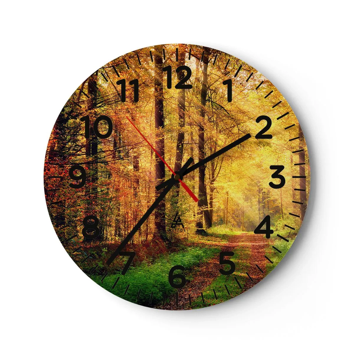 Relógio de parede - Relógio em vidro - Silêncio dourado da floresta - 40x40 cm