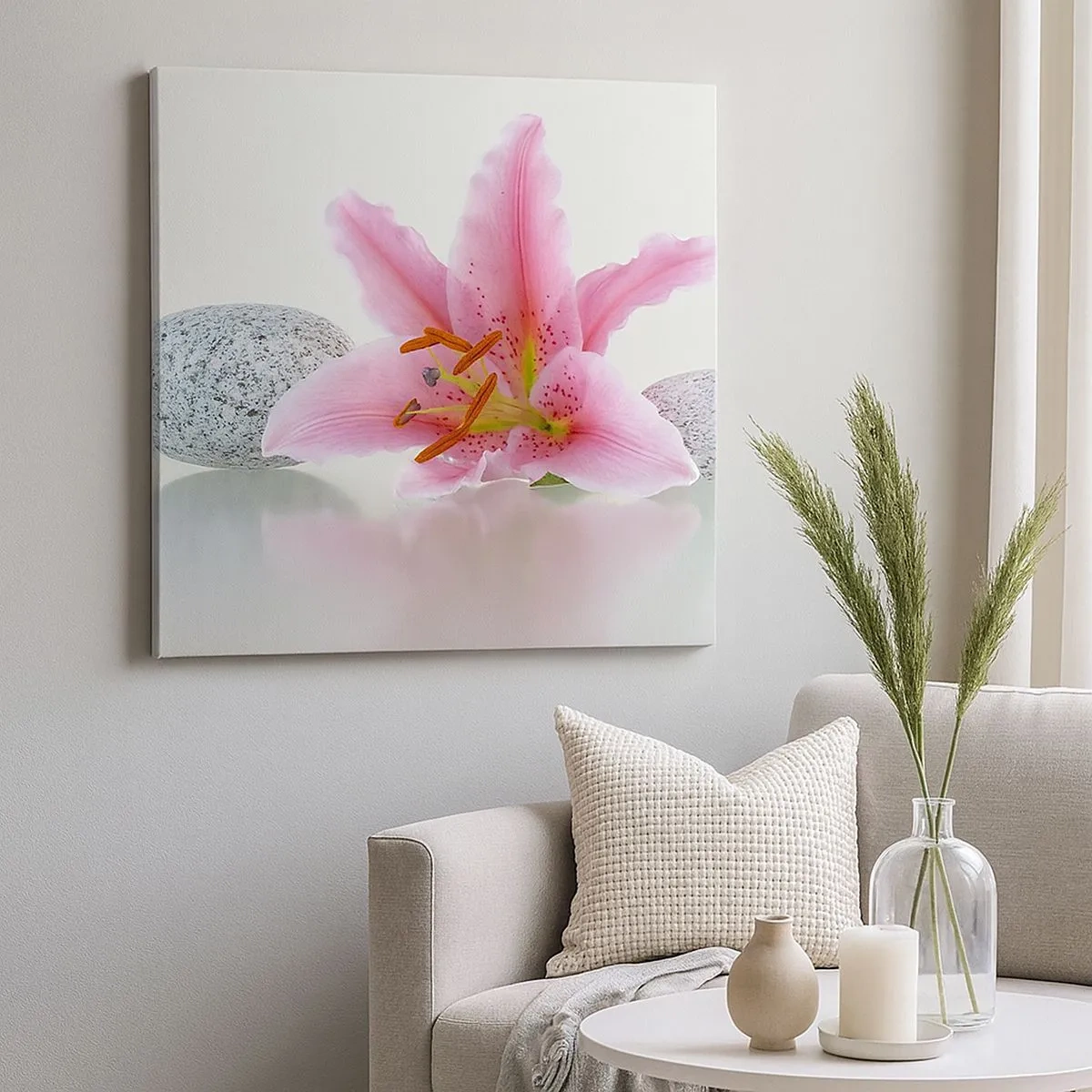 Quadro em tela - Estudo em rosa, cinza e branco - 30x30 cm