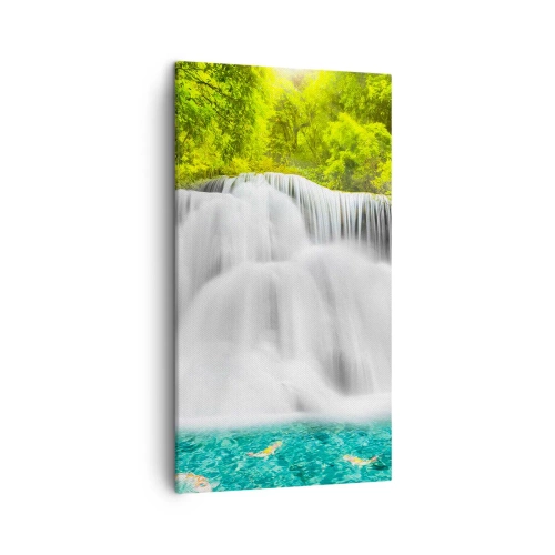 Quadro em tela - Cascata espumosa do verde ao azul - 45x80 cm
