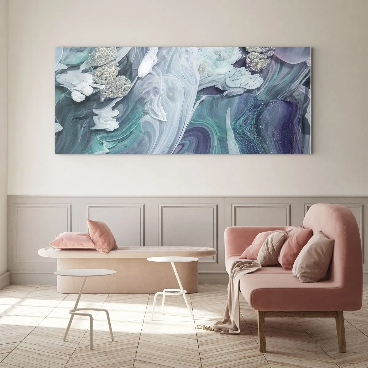 Quadro em vidro - Correntes de azul - 160x50 cm