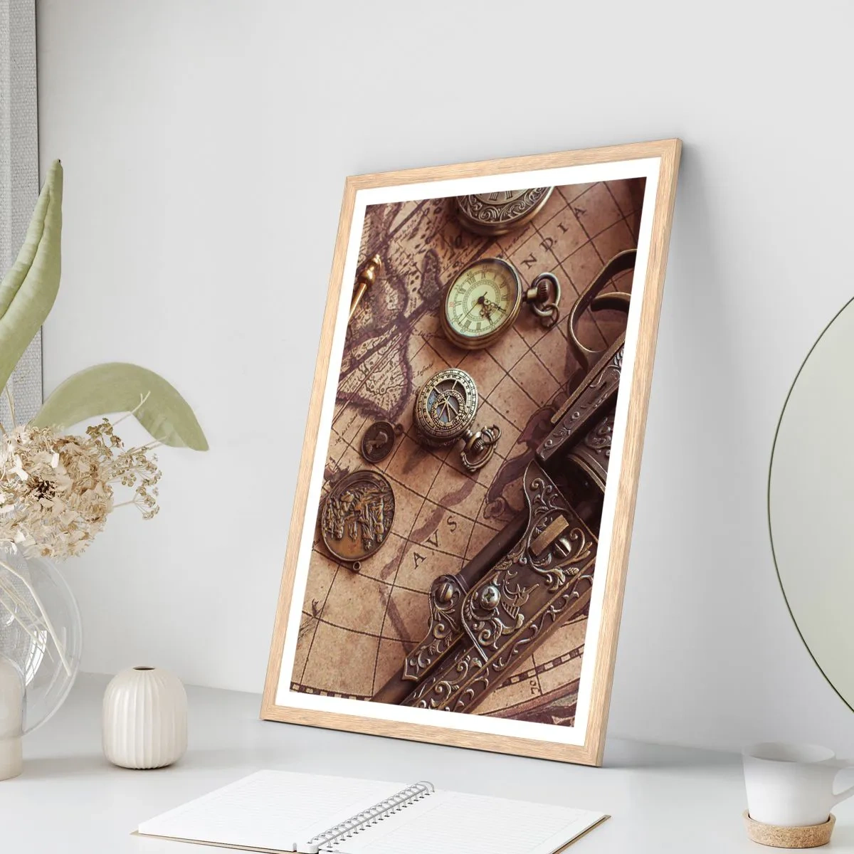 Pôster com moldura de carvalho claro - A aventura nos chama - 61x91 cm