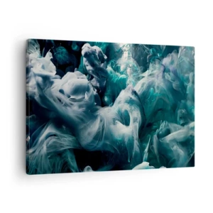 Quadro em tela - Ondas abstratas dinâmicas em tons de azul e branco - 70x50cm - Movimento de cores - Decoração de parede moderna para a sala de estar e quarto ARTTOR