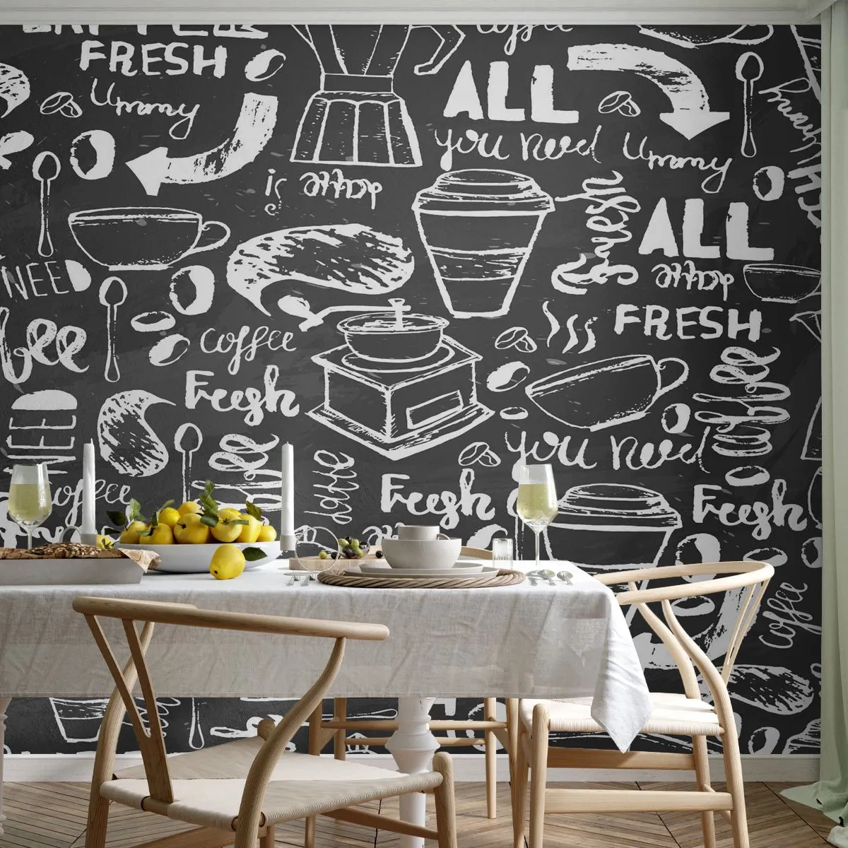 Papel de Parede Premium Sand - Tudo o que precisa é... - Gastronomia, Mural, Grafite - 400x280 cm