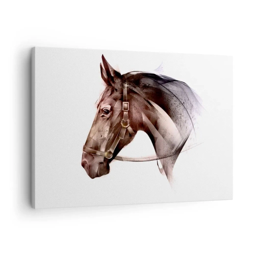 Quadro em tela - Um perfil de cavalo em uma forma artística delicada sobre um fundo branco - 70x50cm - Que charme - Decoração de parede moderna para a sala de estar e quarto ARTTOR