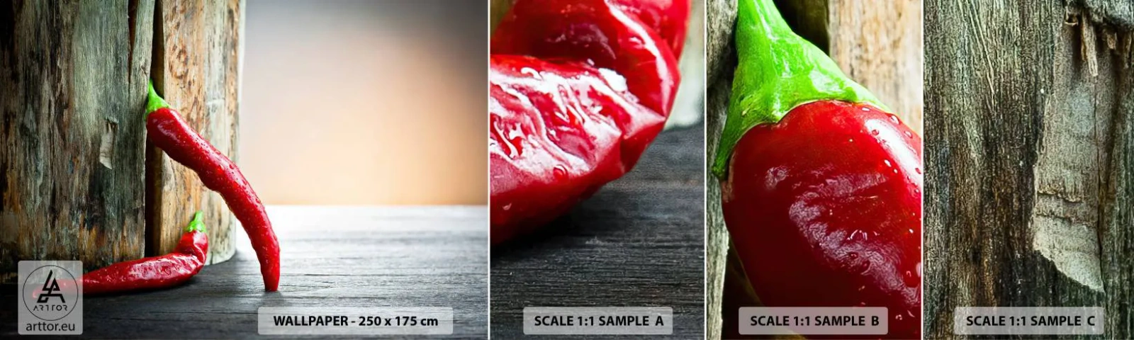 Amostra de papel de parede autocolante Deluxe Sticker - Red hot chili peppers - Pimenta, Pimenta, Tempero - 100x30 cm