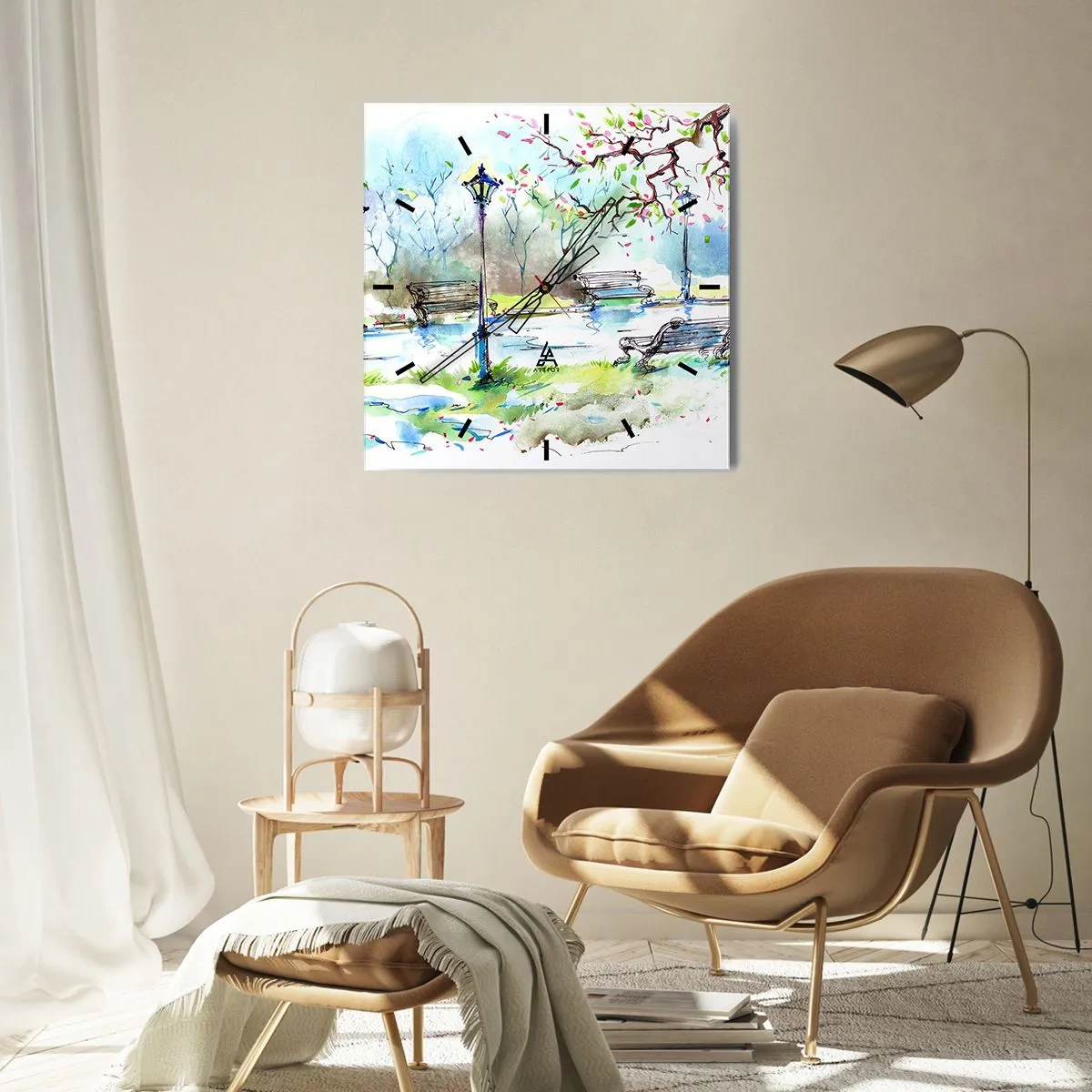 Relógio de parede - Relógio em vidro - O encanto do silêncio do parque - 40x40 cm