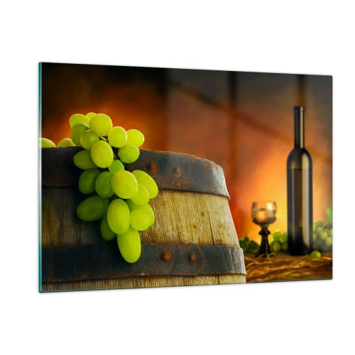 Quadro em vidro - Natureza morta com uma garrafa de vinho e um cacho de uvas - 120x80 cm