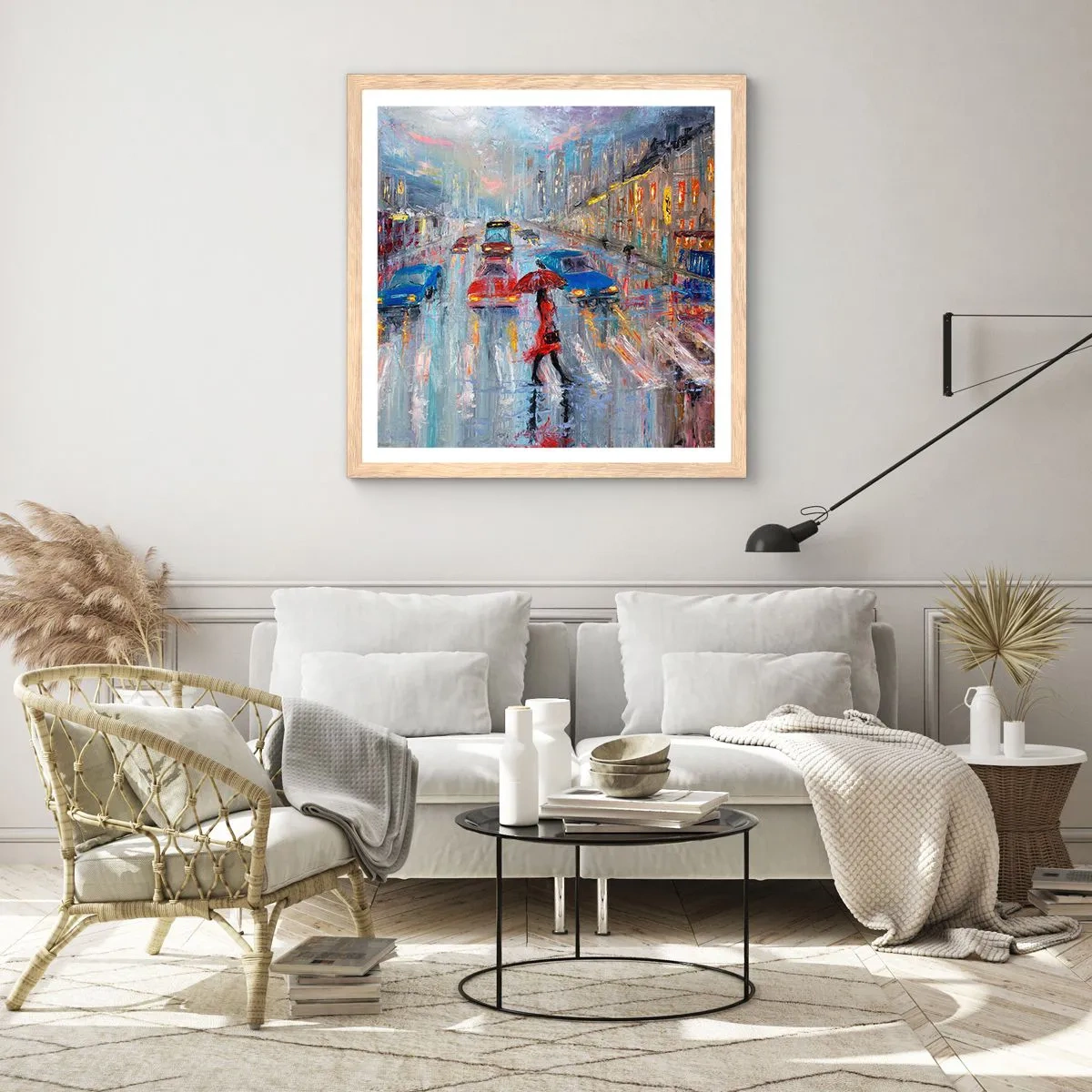 Pôster com moldura de carvalho claro - Tarde chuvosa na cidade - 30x30 cm