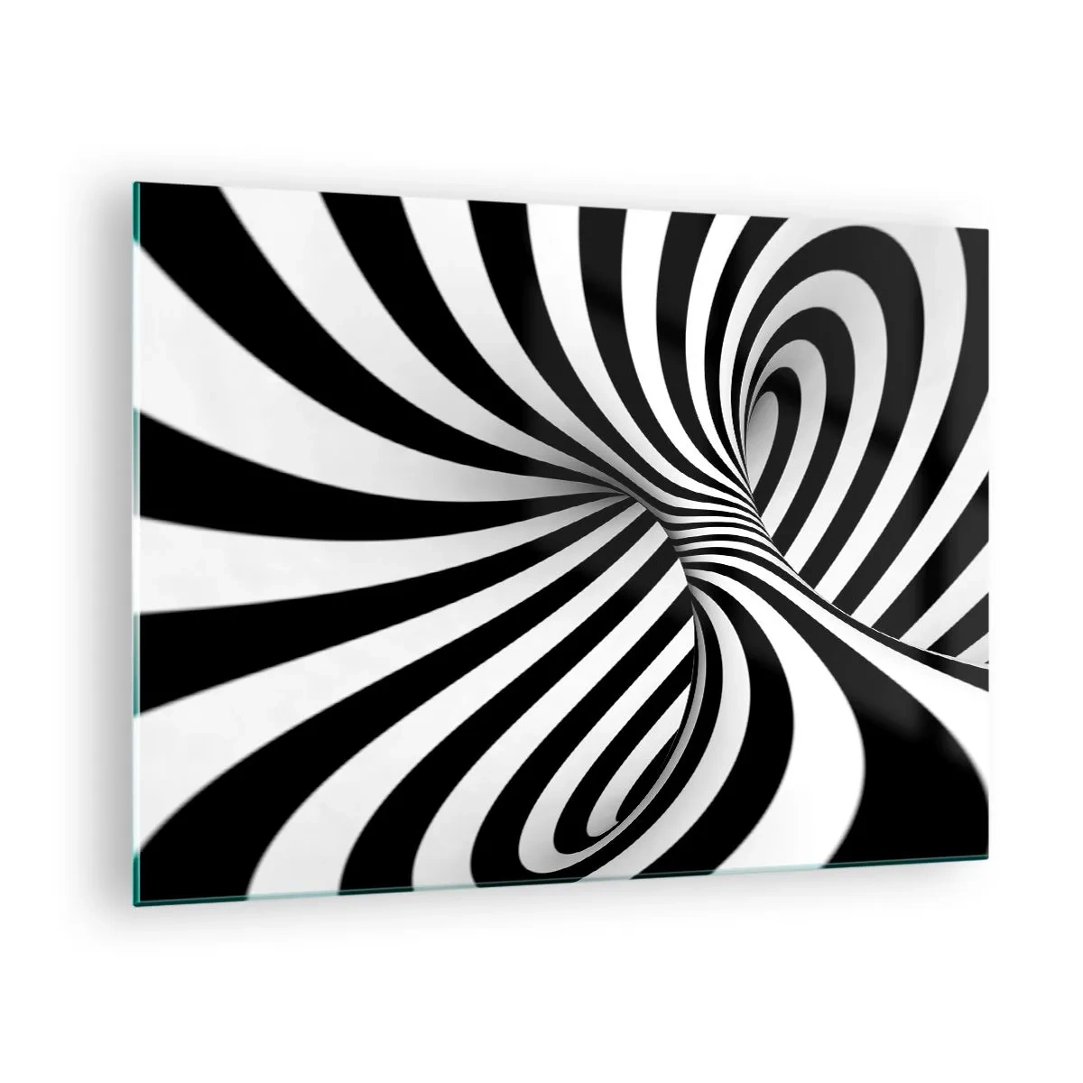 Quadro em vidro - Uma espiral preta e branca criando um efeito espacial dinâmico. - 70x50cm - Composição: espaço dançante - Decoração de parede moderna para a sala de estar e quarto ARTTOR