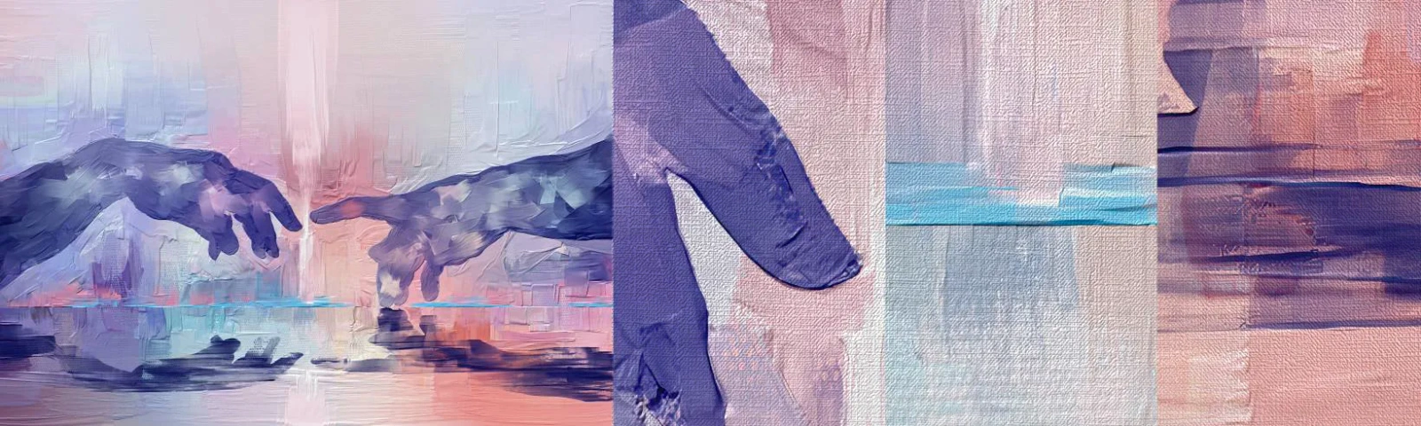 Amostra de papel de parede Premium Canvas - Faísca divina da vida - Mãos, Miguel Ângelo, Pedaço - 100x30 cm