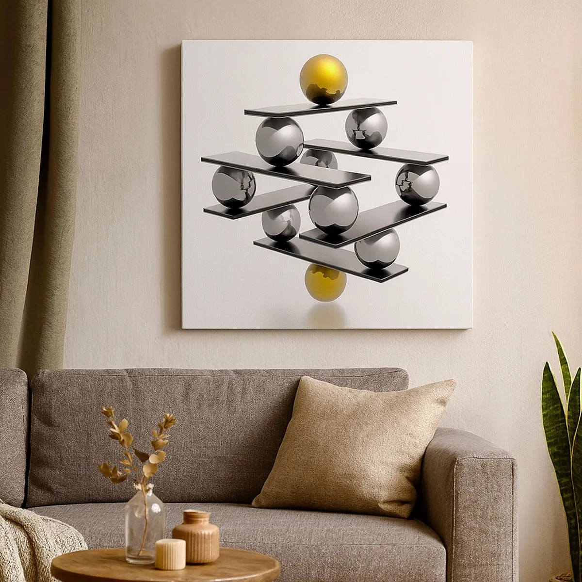 Quadro em tela - Equilíbrio de ouro e prata - 30x30 cm