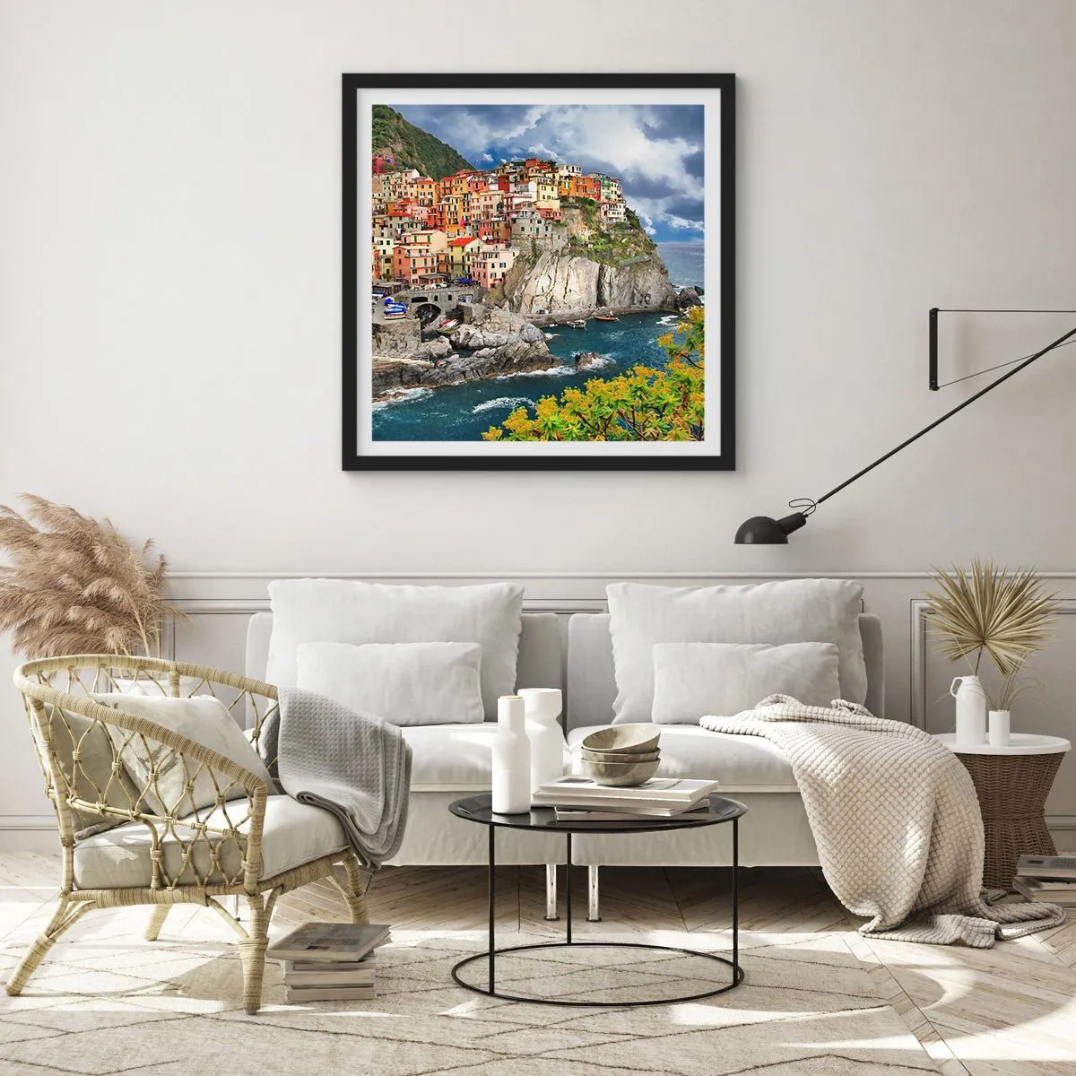 Pôster com moldura preta - Um aglomerado nas rochas - 40x40 cm