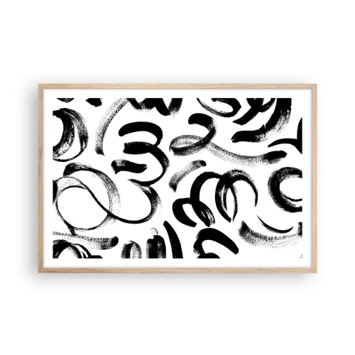 Pôster com moldura de carvalho claro - Preto sobre branco - 91x61 cm