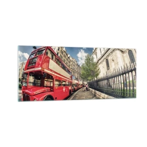 Quadro em vidro - Rua de Londres em cinza e vermelho - 100x40 cm