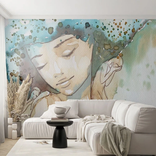 Papel de parede personalizado Premium Canvas - Dama em azul - Abstração, Mulher, Rosto de mulher