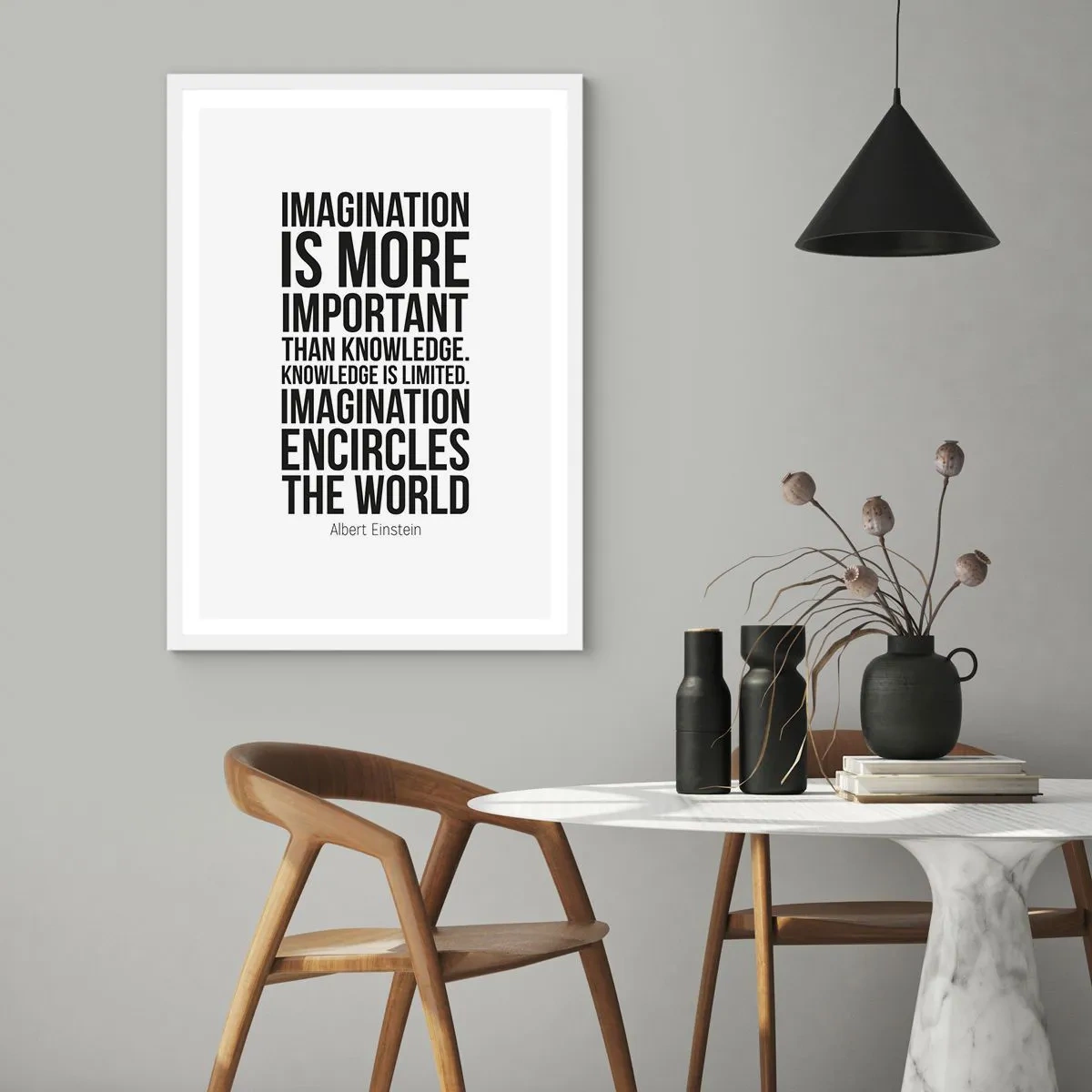 Pôster em moldura branca - Einstein sobre o poder da imaginação - 40x50 cm