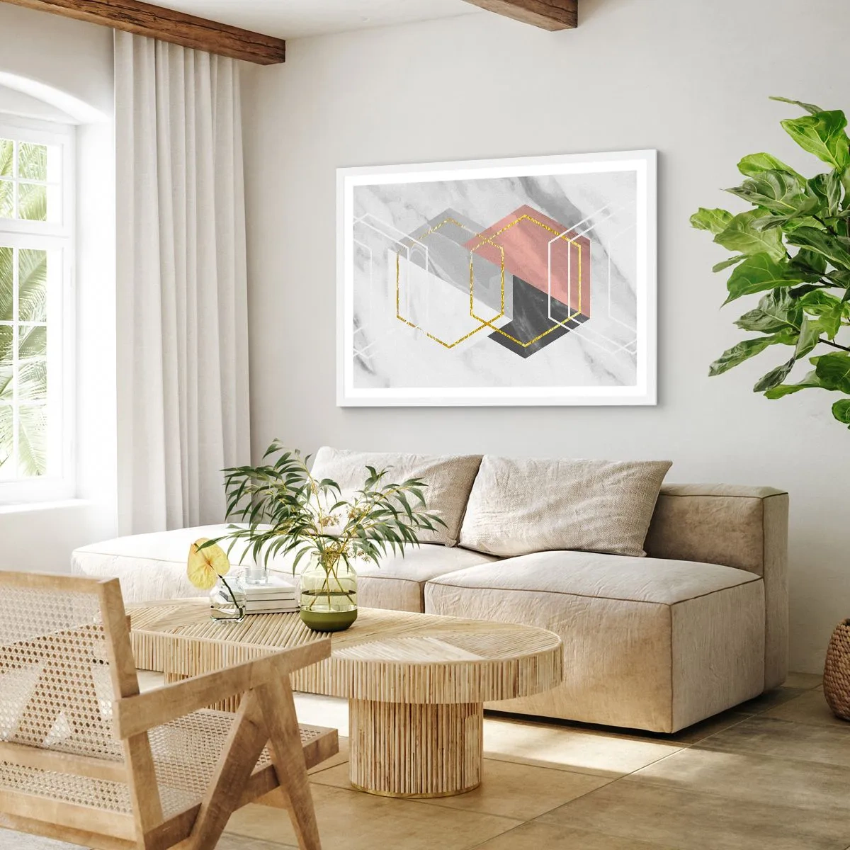 Pôster em moldura branca - Composição em cadeia - 100x70 cm