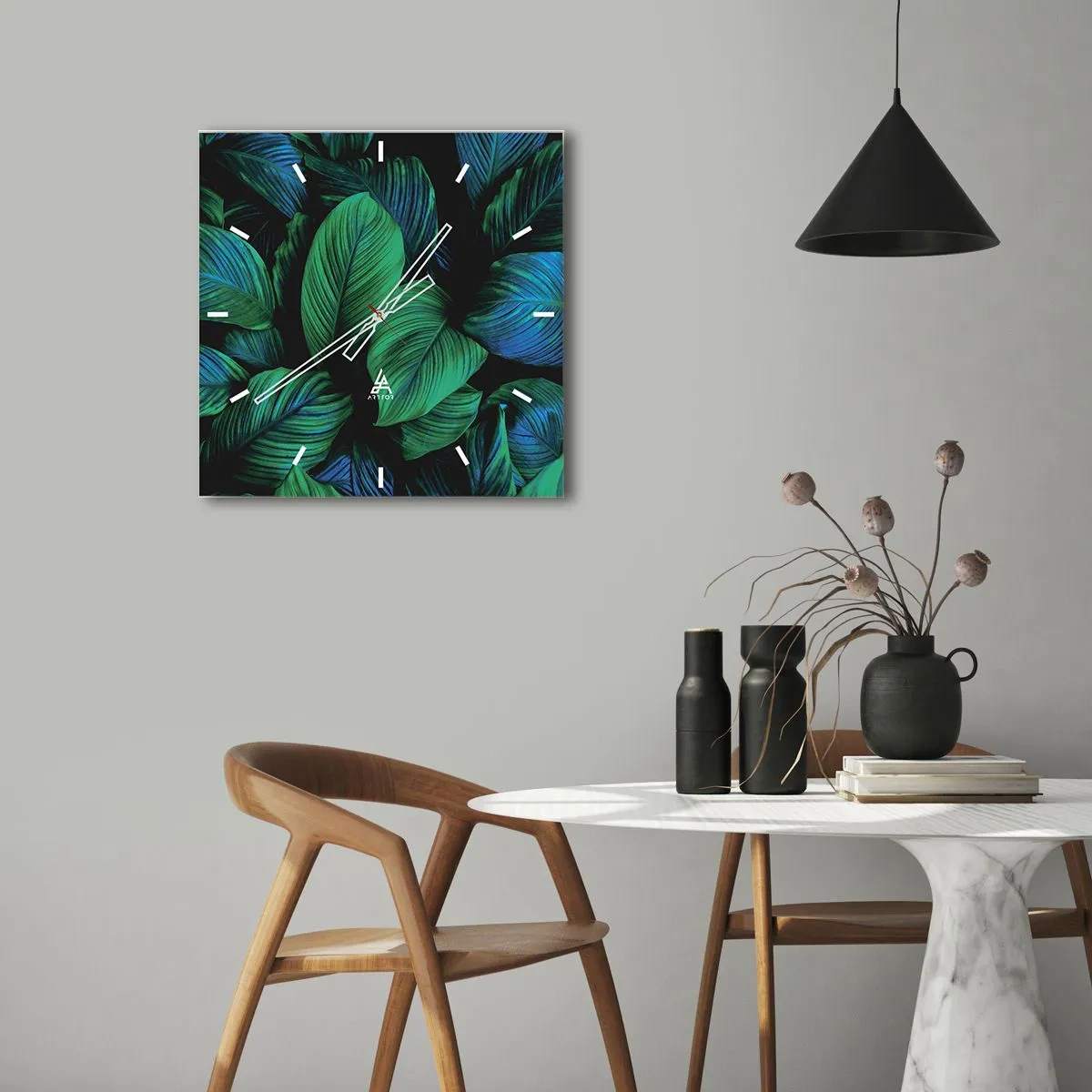 Relógio de parede - Relógio em vidro - Na multidão verde - 40x40 cm