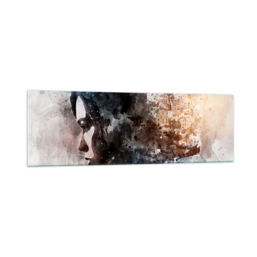 Quadro em vidro - Uma história sobre uma menina e uma cidade ao fundo - 160x50 cm